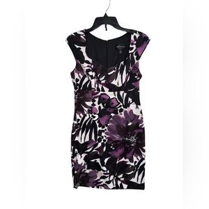 Connected Apparel Black and Purple Floral Dress Size 12